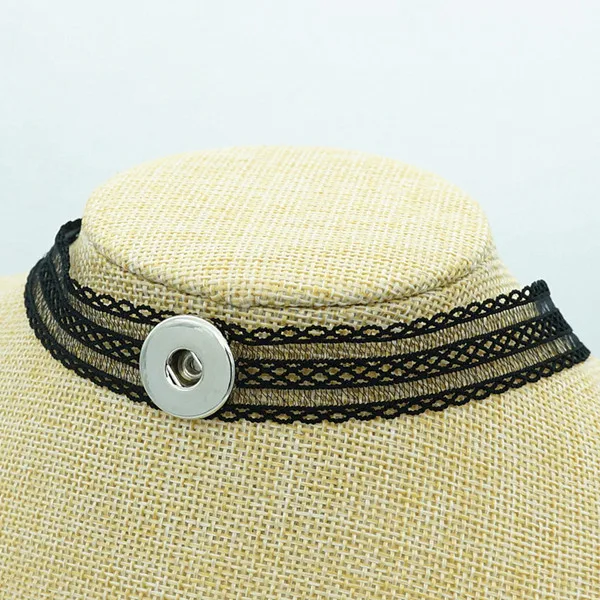 Fashion Black Lace Sexy Collar Choker Funky trendy snap necklace 33cm fit 12MM/18MM buttons jewelry wholesale | Украшения и