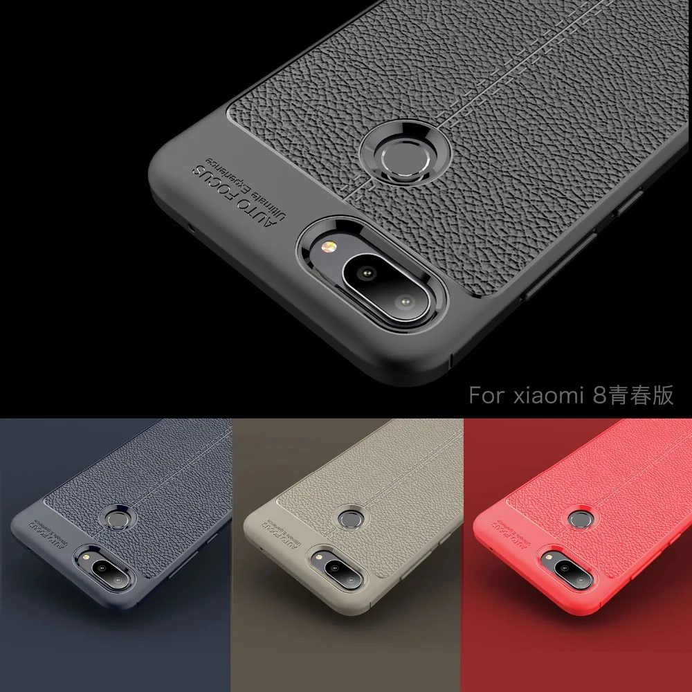 For Xiaomi Mi 8 Lite Case Mi8X Fundas Leather Texture Silicone Soft TPU Back Cover for Youth |