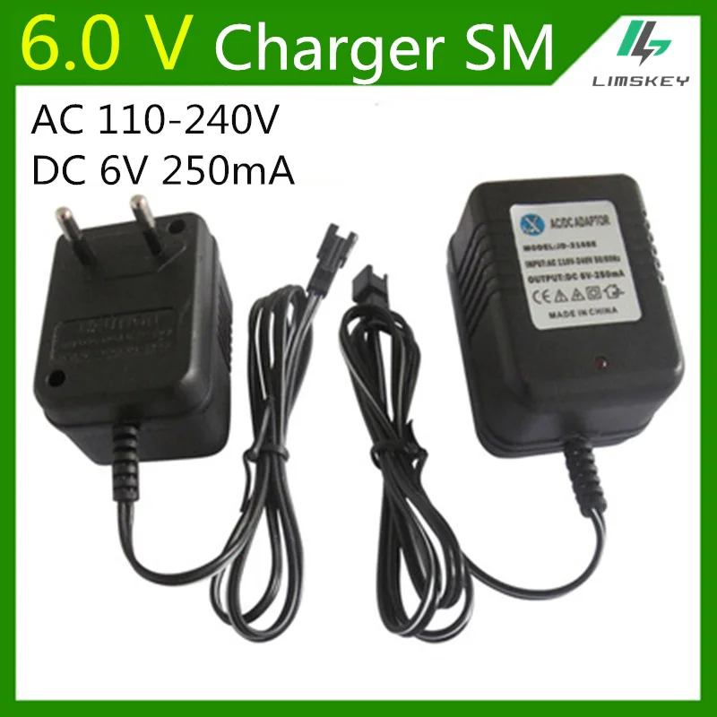 

6V 250 mA Charger Fpr NiCd and NiMH battery pack charger For toy RC car AC 110V-240V DC 6v 250mA SM black Plug