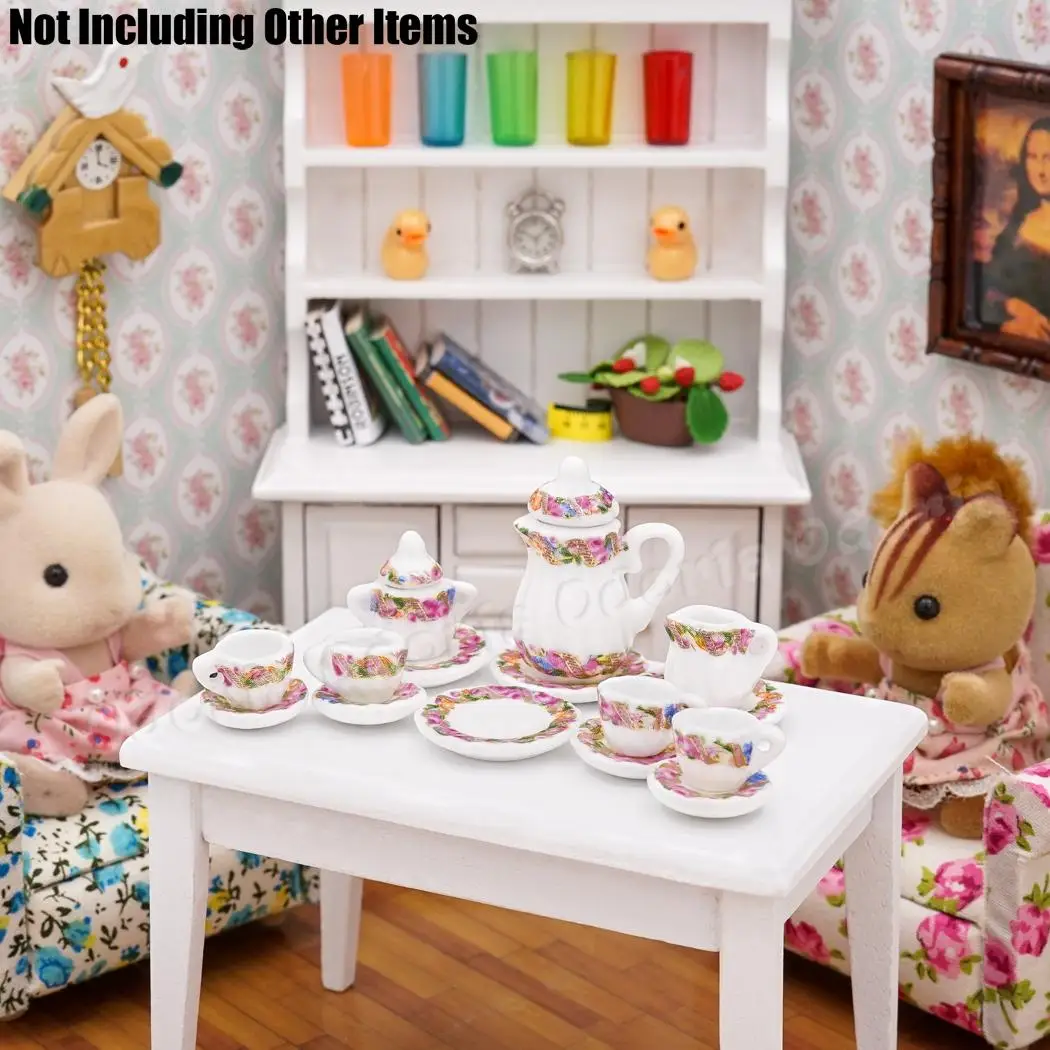 Набор чайных чашек из фиолетового фарфора и кукольного домика 15 шт. 1:12|dollhouse