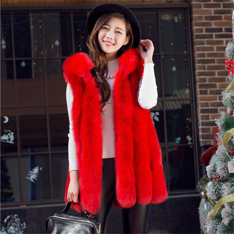 Bravalucia Vintage Real Fox Fur Vest with Hood Plus Size Gilet Women Fashion Coat Girl Thick Jacket | Женская одежда