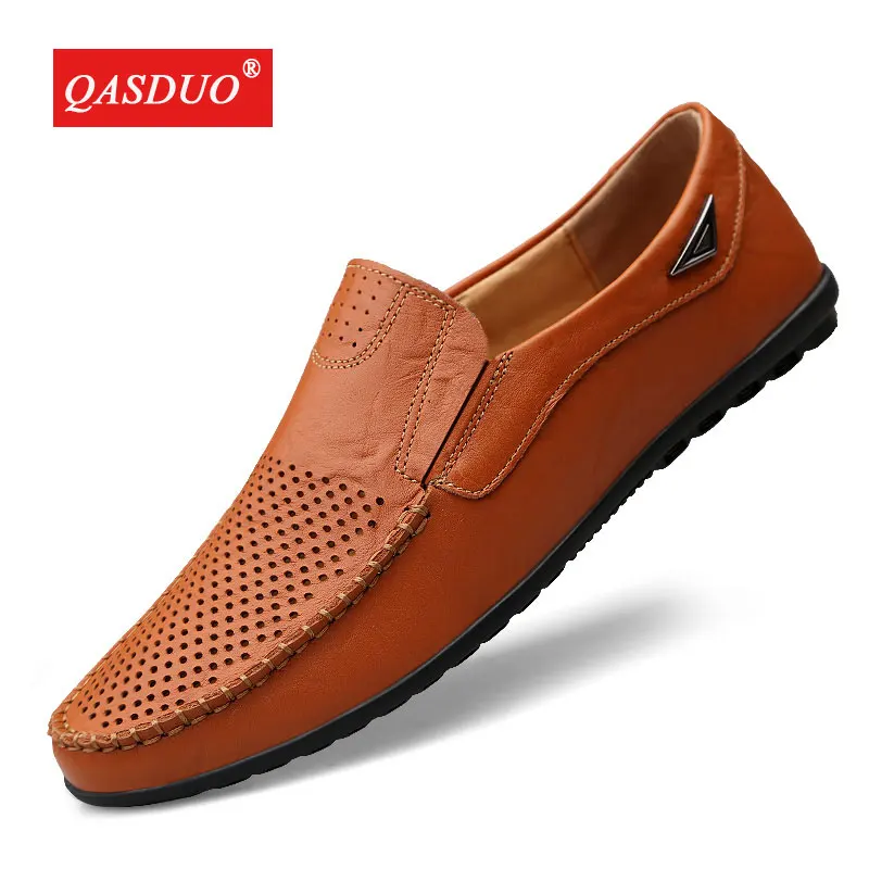 QASDUO Leather shoes men summer hot sale 2019 in Men's casual male comfortable Moccasins Breathable Slip on Driving Shoes | Обувь