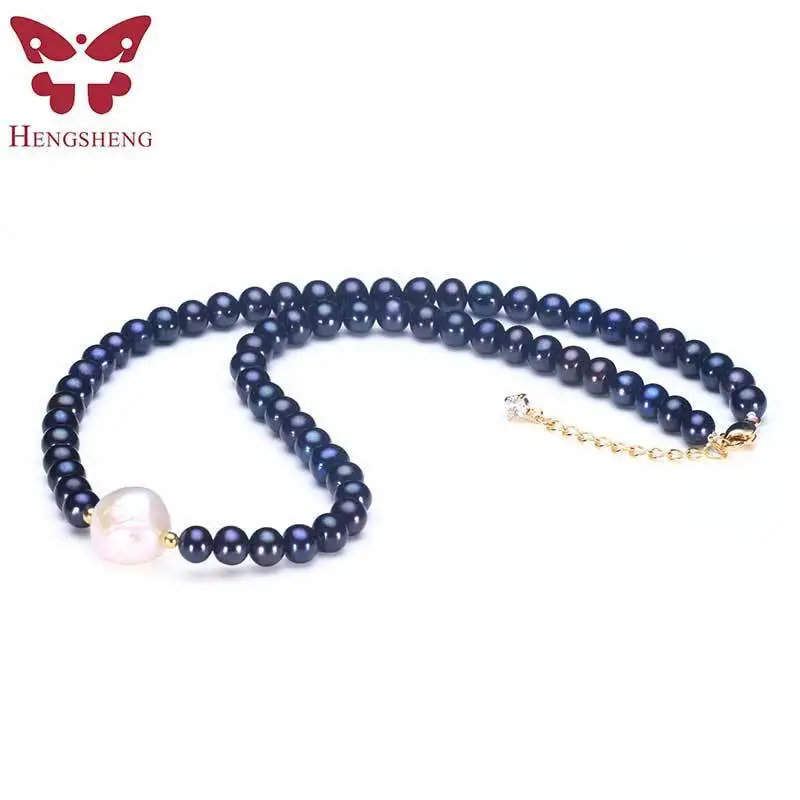 

Hengsheng черный натуральный пресноводный жемчуг моды Цепочки и ожерелья для Для женщин, 6.5-7 мм рядом круглый черный жемчуг с 13-14 мм Большой брак ...