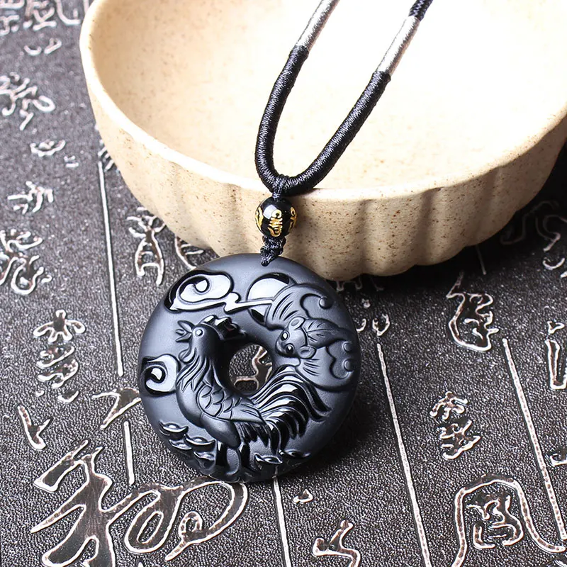 KYSZDL натуральный высокое качество обсидиан Зодиак петух Пряжка Подвеска 2017 год