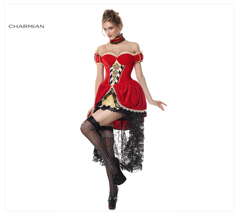Charmian Wonderland бархатная Королева сердец аниме косплей костюм на Хэллоуин для женщин с открытыми плечами костюм Фантазия