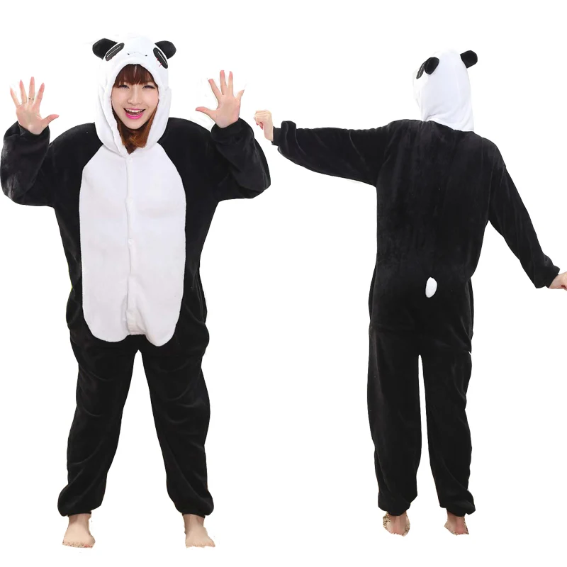 panda Комплекты пижам для взрослых с животными, пижама с единорогом, стежка, Акула, кигуруми, единороги для женщин и мужчин, теплая Фланелевая пижама с капюшоном - Цвет: panda