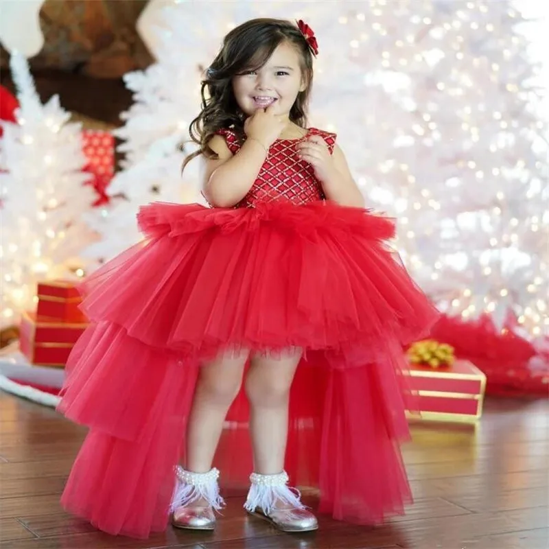 

Little Princess Flower Girl Dress For Wedding Sleeveless Girls Puffy High Low Birthday Party Gowns