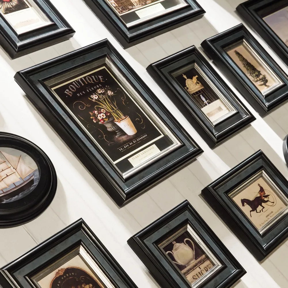 

14 pcs/set Photo Frame Oval Clock For Study Decor Retro Picture Frames Wall Combination Vintage DIY Creative decoration maison