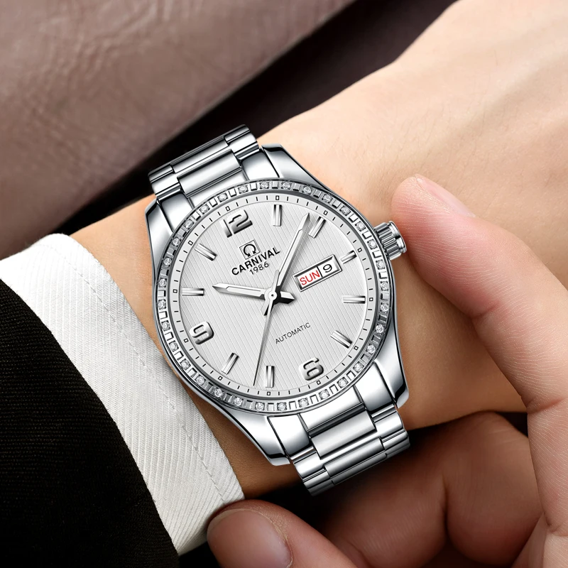 Часы Carnival watch Мужские механические часы из нержавеющей стали с автоматическим