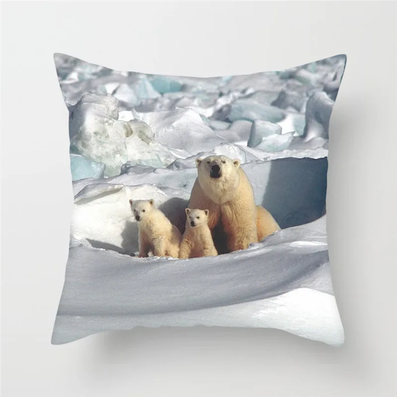 

Fuwatacchi Polar Bear Photo Cushion Cover For Sofa Home Decor North Pole Snow Pillow Cover For Car Home Decorative Pillowcase