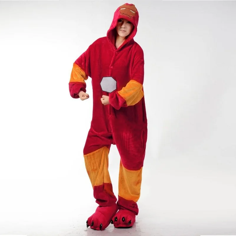 Персонаж человек паук Ironman onsie пижамы для девочек женщин зимние фланелевые Аниме