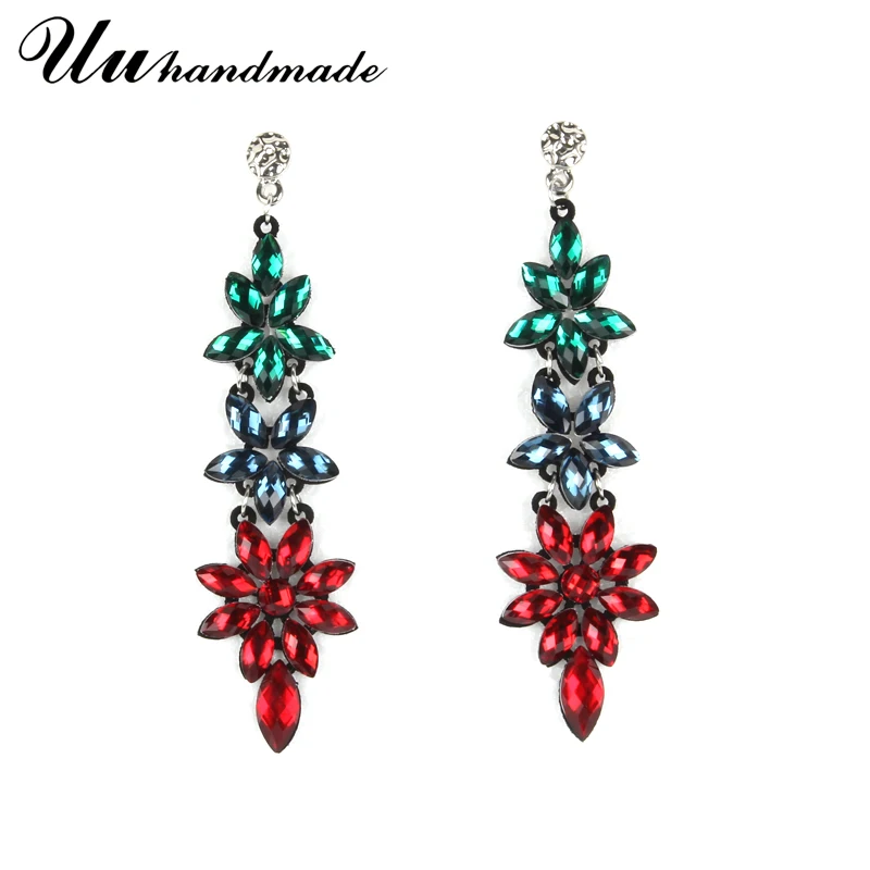 Женские серьги с цветами и кристаллами длинные в стиле панк ювелирные изделия 2018
