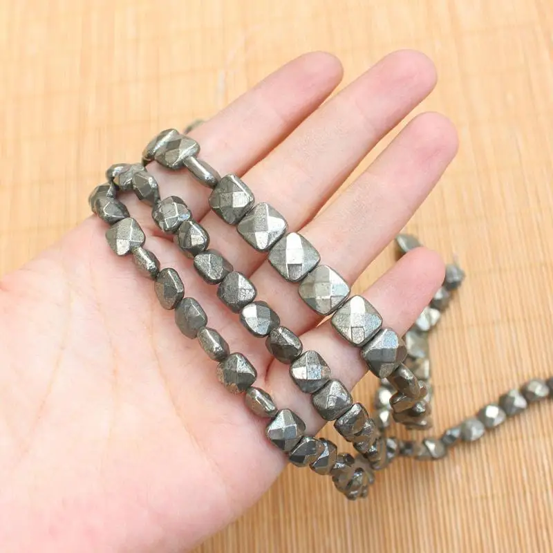 Натуральный Пирит граненые Квадратные бусины россыпью 15 дюймов в нитке для