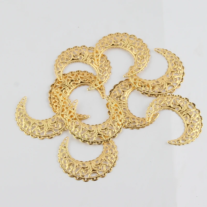 Gold Filigree Connector 30Pcs 38x42mm Moon Connectors Metal Decoration Crafts for Jewelry Making DIY Charm Accessories | Украшения и