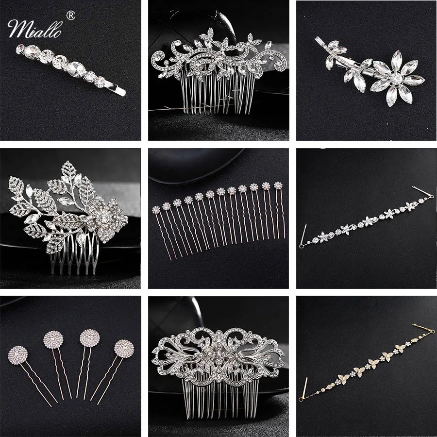 

Miallo Fashion Wedding Hair Pins for Bridesmaids Rhinestones Crystal Bridal hair Accessories Jewelry Headpieces