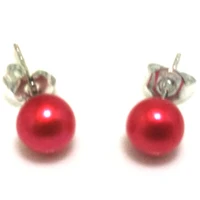 aaa 6 7mm round red natural freshwater pearl earrings with 925 sterling silver post