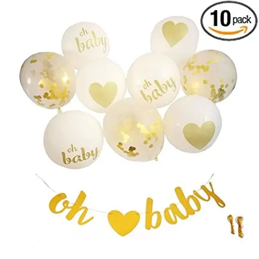 

Baby Shower Decorations Neutral Gender Reveal Party Banner & Balloons OH BABY Banner & 9PC Gold & White Balloons with Confet