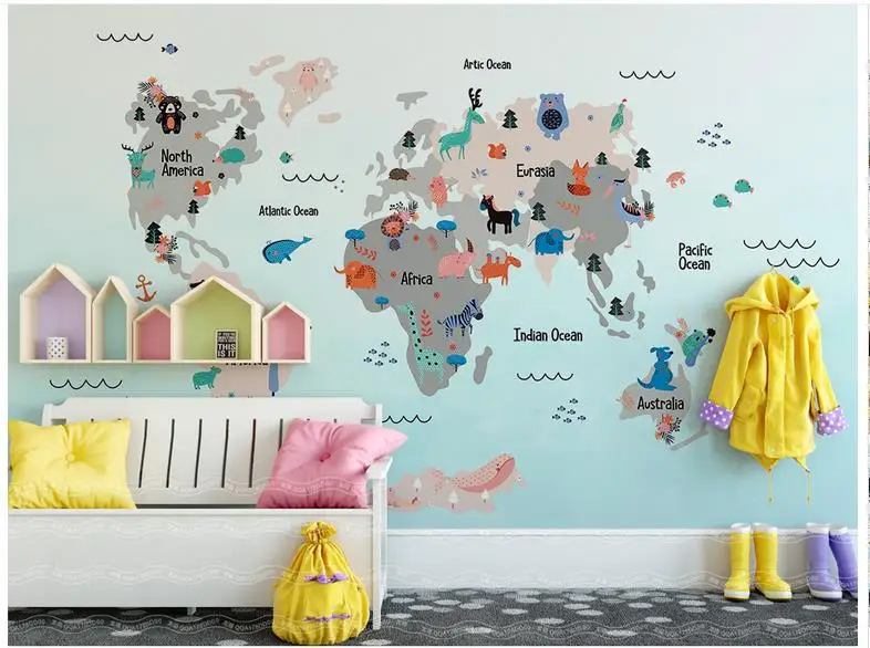 Высокое качество пользовательские 3d обои фрески ручная роспись мультфильм мир