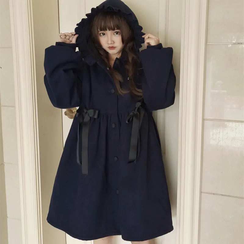 Новые зимние шикарные женские шерстяные плюс толстый синий платье свободного