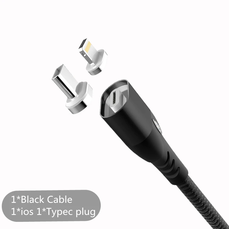 1 ios 1 typec black KingFriend Магнитный Micro USB кабель для iphone samsung type C быстрое зарядное устройство Магнитный зарядный адаптер usb type C кабель для мобильного телефона - Цвет: 1 ios 1 typec black