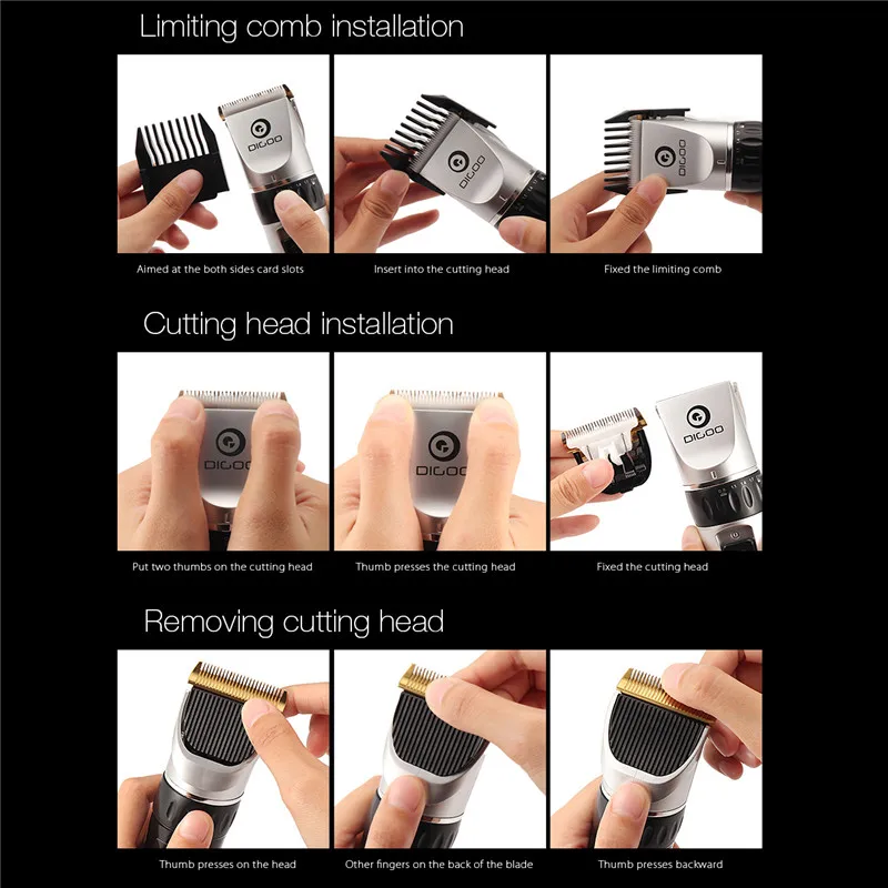 Digoo BB-T1 USB Professional Adjustable Ceramic Blade Electric Hair Trimmer Rechargeable Hair Clipper 4X Extra Limiting Comb Men