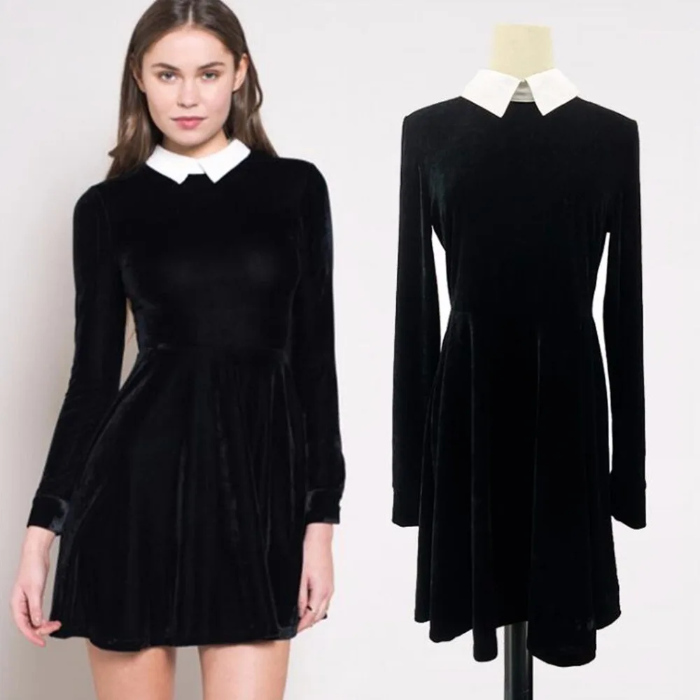 Женское платье трапециевидной формы с длинным рукавом отложным воротником и