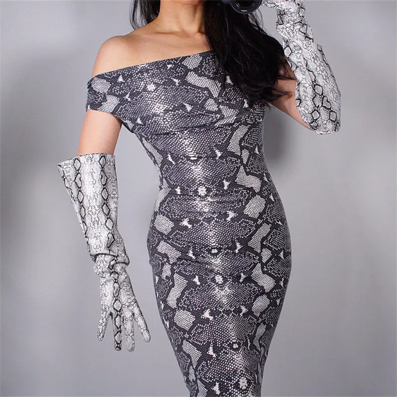 White Snake Женские длинные перчатки из лакированной кожи, 50 см, с широким рукавом, с широкими манжетами, с рукавами-фонариками, имитация кожи, зеркальные, ярко-красные, женские, мужские, PU50W - Цвет: White Snake
