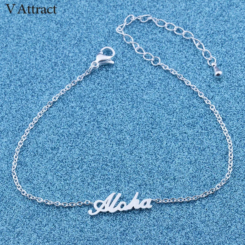 V привлечь 2017 Нержавеющая сталь цепи Aloha письмо заявление браслет Для женщин