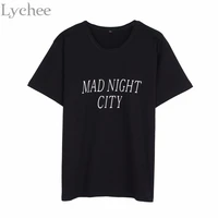 lychee harajuku korean style summer women t shirt mad night city letters print short sleeve tee top