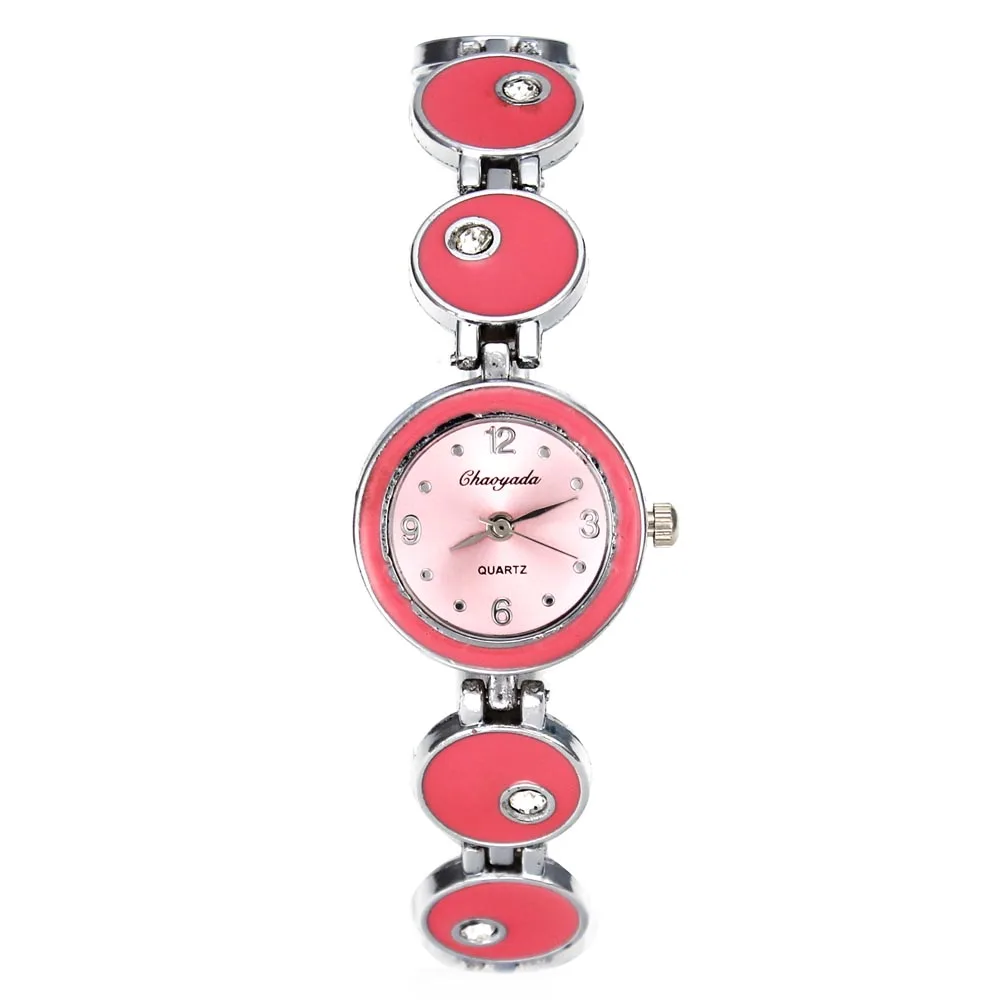 Круглый кристалл Для женщин браслет Кварцевые часы Модные украшения Шарм черный