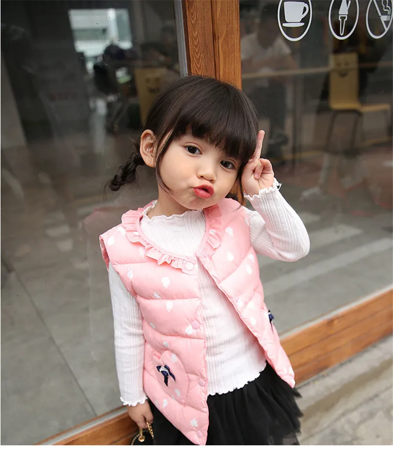 Детский хлопковый пуховик с рисунком кролика цветочным принтом|girls down vest|girls vestdown