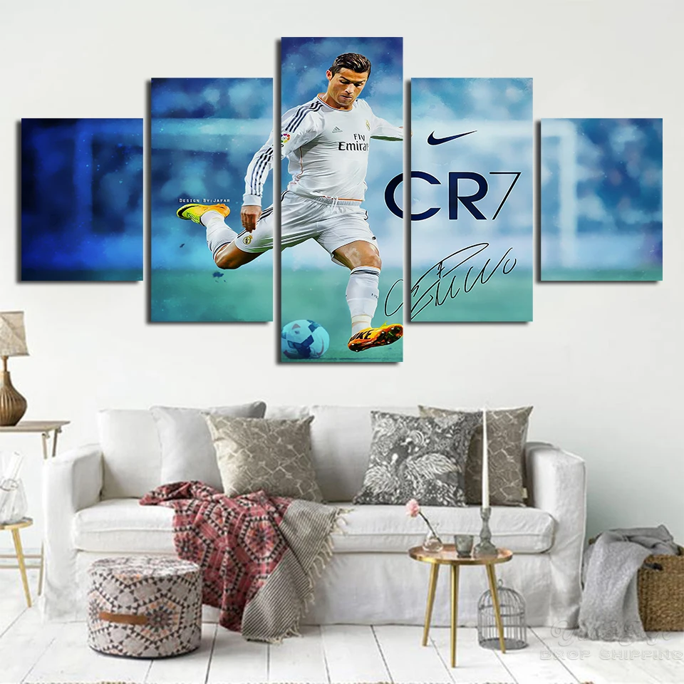 Wall Print HD Picture Art Decoration Living Room 5 Pieces Cristiano Ronaldo Canvas Poster Frameworks Modular Abstract Paintings | Дом и сад