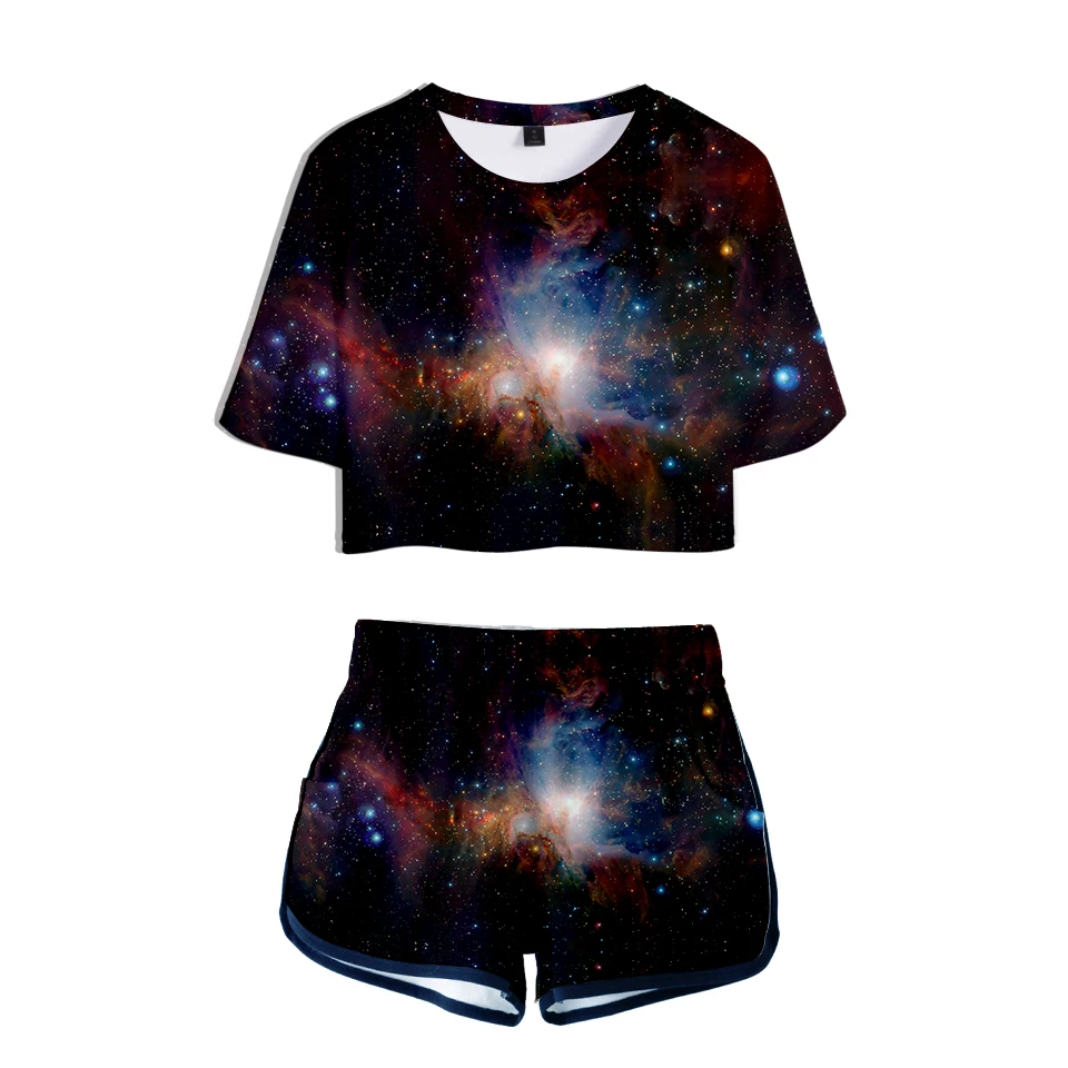 Одежда для спортзала шорты и футболки 3D Звездное небо женские комплекты из двух