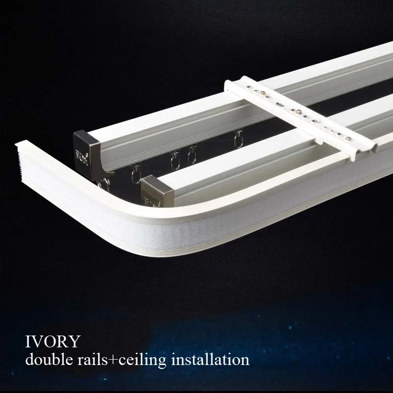 Ivory Double Ceiling Алюминиевый сплав Бесшумная прочная Тройная каркасная каретка для занавесок потолочная боковая установка аксессуары для занавесок под заказ - Цвет: Ivory Double Ceiling