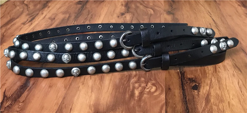 Из натуральной кожи металлические пояса с черепами для женщин Ceinture Femme винтажные панк заклепки женский ремень тонкий ремень девушки-ковбоя Cinto WBT0076