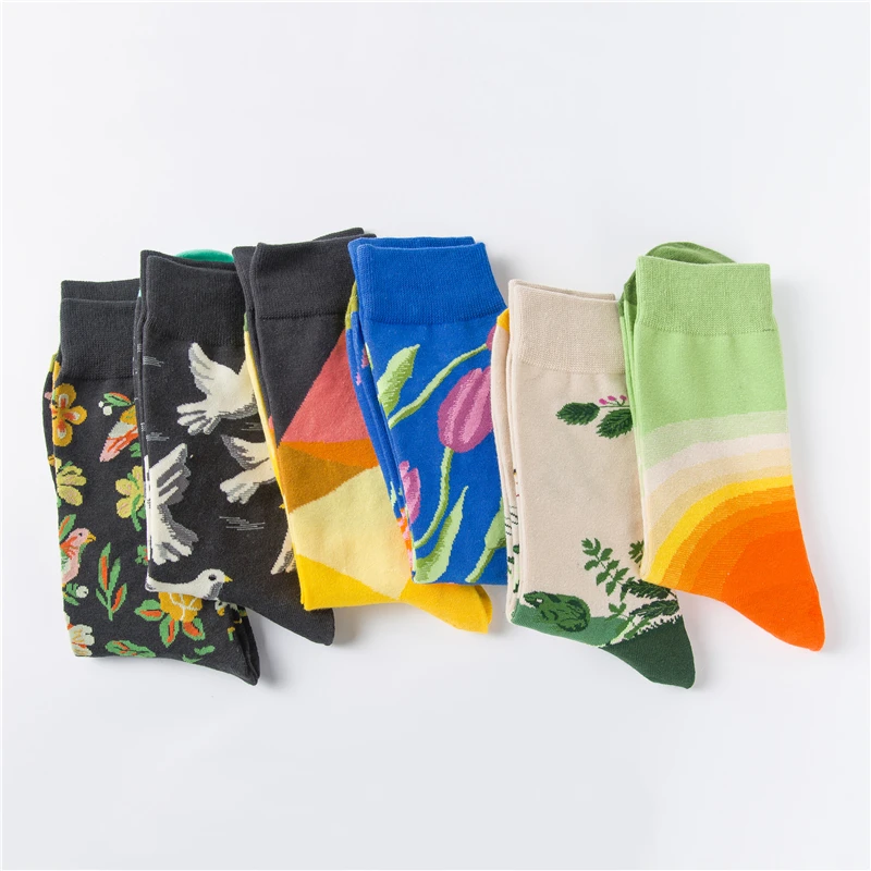 6 цветов счастливые мужские носки/женские британский стиль повседневные Harajuku