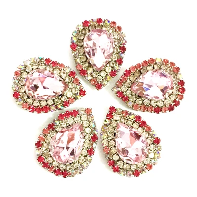 11 pink ab 10x14 мм 10 шт./партия, двойной кусок, форма капель, стеклянная Хрустальная Пряжка, серебряная основа, пришить Стразы для Diy/аксессуары для одежды - Цвет: 11 pink ab