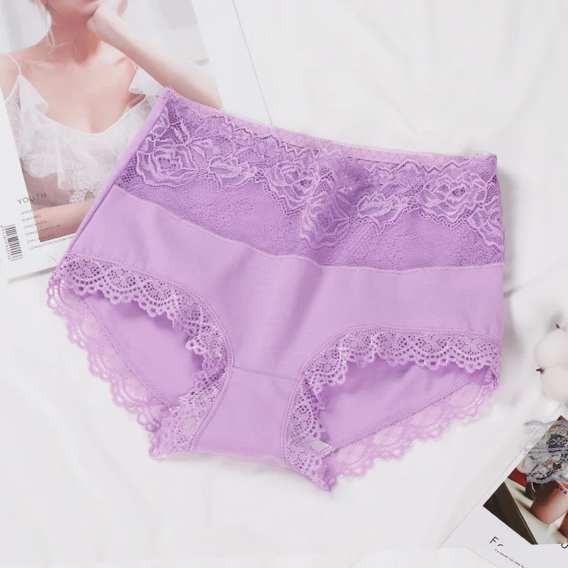 Кружевные трусы с высокой талией женское нижнее белье из хлопка сексуальное