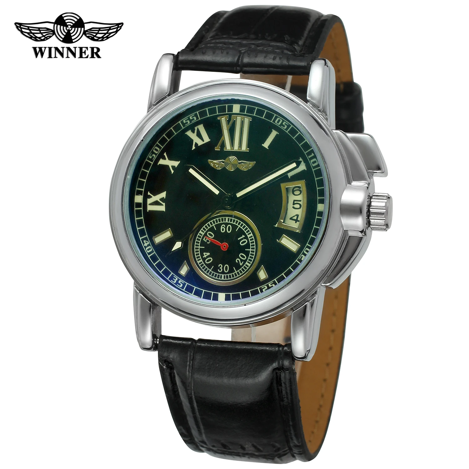 Модные женские механические часы WINNER с кожаным ремешком арабский номер черный