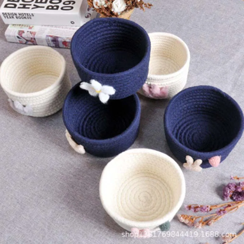 Тканая корзина из хлопка с пушистой короной и узором кролика корзины для всякой