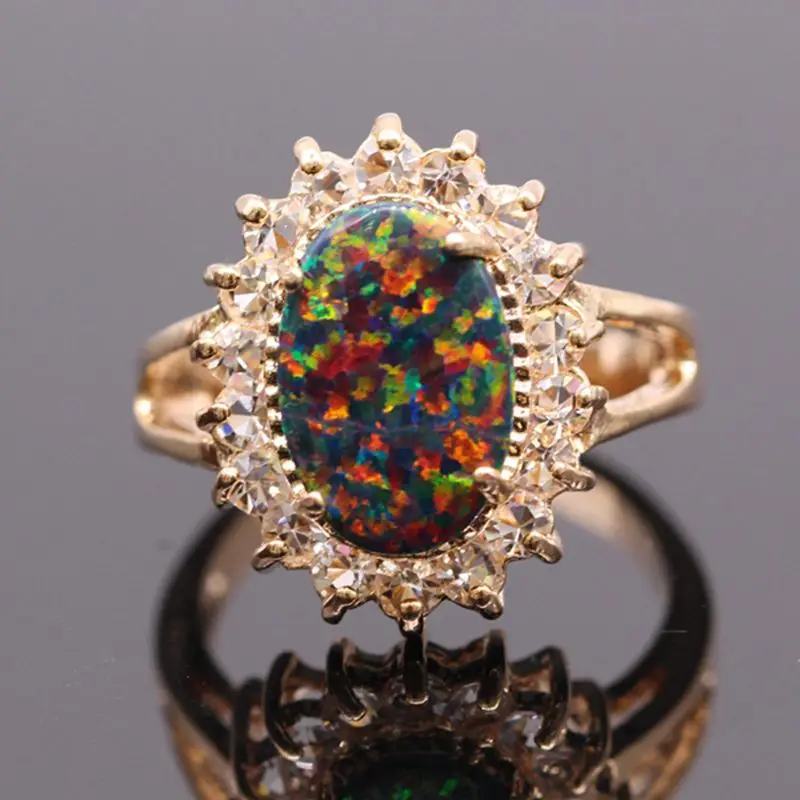 Женское кольцо с опалом GZJY свадебное цвета шампанского овальным цветком