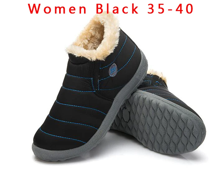 Black Blue 35-41 Г. Новые зимние ботинки женские нескользящие теплые водонепроницаемые ботинки на меху с подкладкой из хлопка повседневная обувь из толстого плюша 35-48 - Цвет: Black Blue 35-41