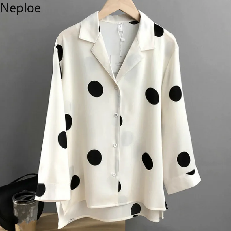 Neploe Summer 2019 Women Top New Fashion Polka Dot Print Blouse Chic Notched Collar Eight Quarter Sleeve Blusa 43341 |