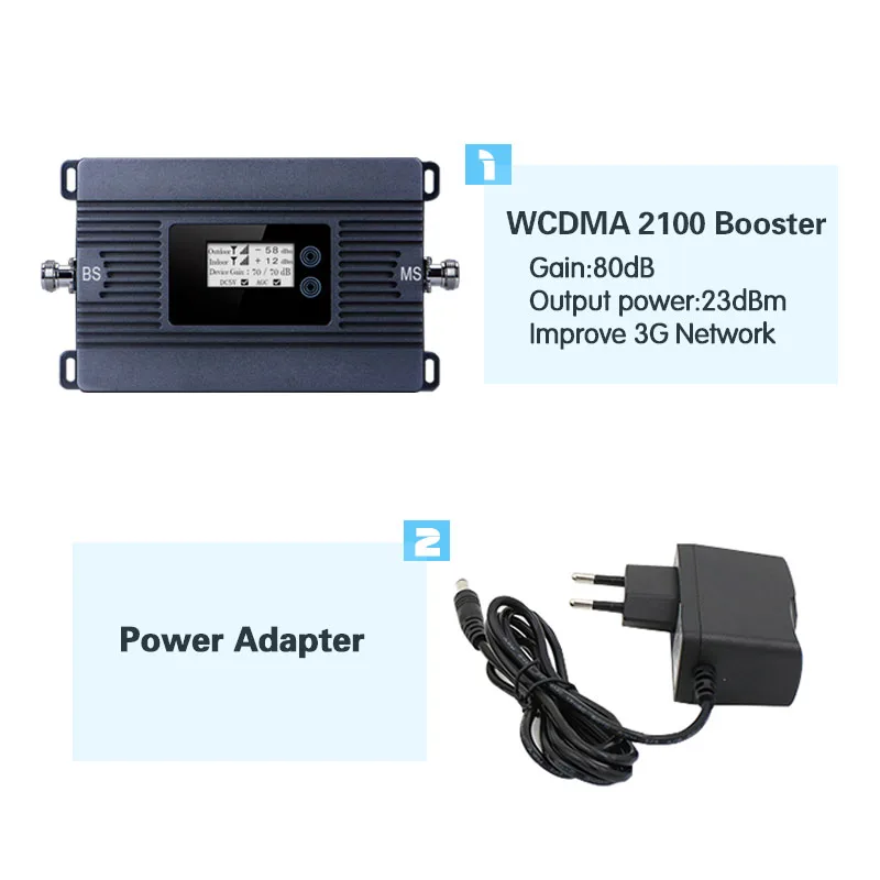 Walokcon 3G WCDMA 2100 Cell Phone Signal Repeater 80dB Gain Celluar Booster UMTS Band 1 Amplifier With LCD Display | Мобильные