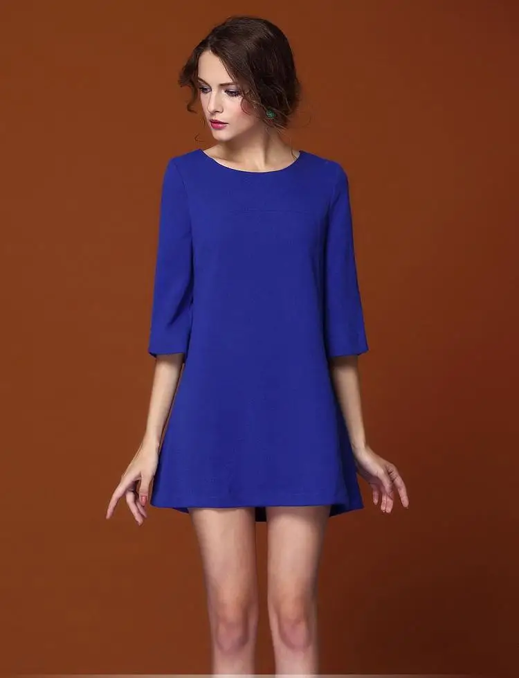 Фото New Women Elegant Dresses Three Quarter Sleeve Natural Color Straight Mini Dress Hot Pink Dark Blue S M L XLAMY Женская одежда New Women Elegant Dresses Three Quarter Sleeve Natural Color Straight Mini Dress Hot Pink Dark Blue S M L XLAMY Женская одежда