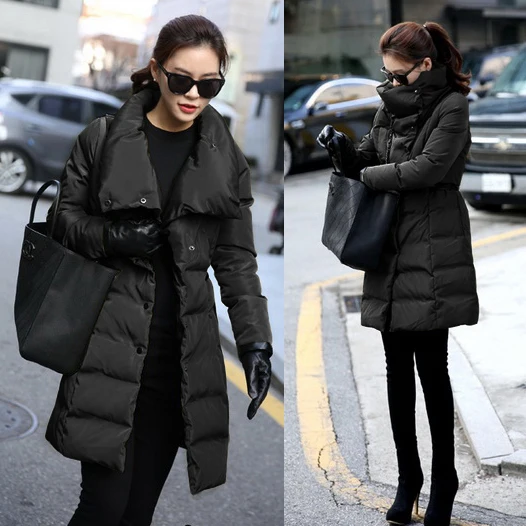 Женское повседневное приталенное пальто средней длины Черный Армейский зеленый