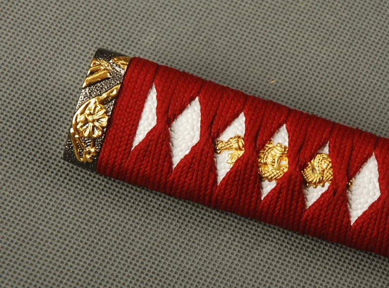 Изящный меч прилегающая ручка для японской катаны прямой Tsuka с Красным Шелком