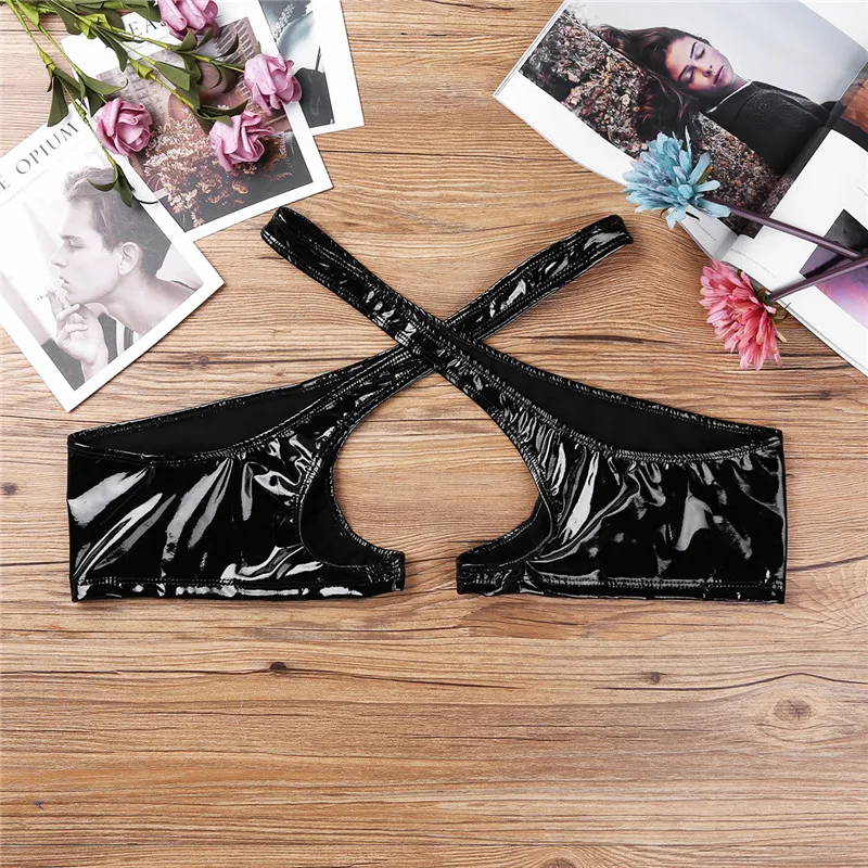 TiaoBug Для мужчин сексуальное женское белье латексные черные Искусственная кожа