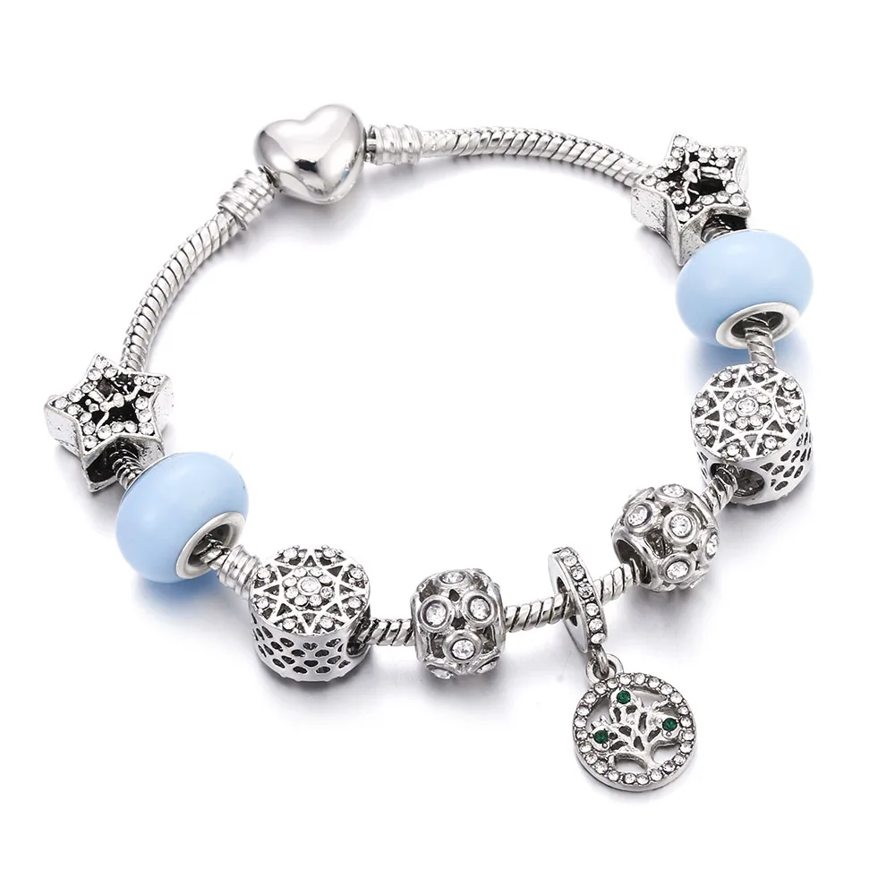 06 Queen Jewelry Femme DIY бусины браслеты и браслеты браслет с подвесками Серебряный кулон браслеты для женщин Подарки для свадьбы Винтаж - Окраска металла: 06