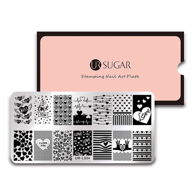 Ur Sugar прямоугольная штамповка для ногтей шаблон цветочный цветок маникюр Дизайн ногтей DIY изображения пластины трафареты инструменты для украшения - Цвет: UR-L004